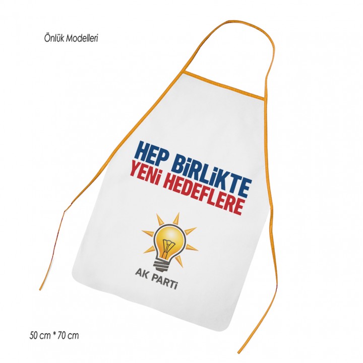 AK Parti Gençlik Kolları logolu beyaz turuncu biyeli nonwoven promosyon mutfak önlüğü